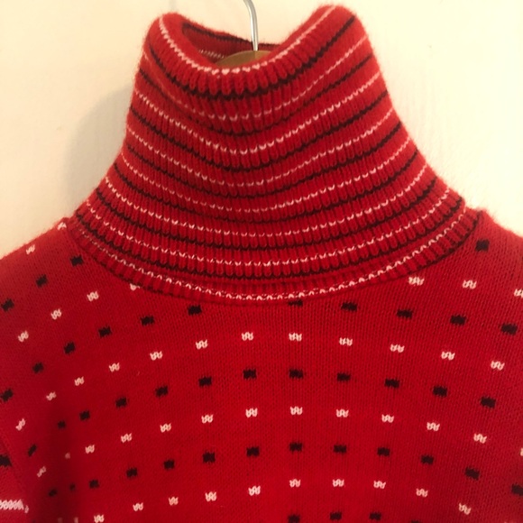 ✨Excellent Shape✨ Vintage Red & White Knit Girls Turtleneck Sweater - 10-12 - Picture 6 of 6